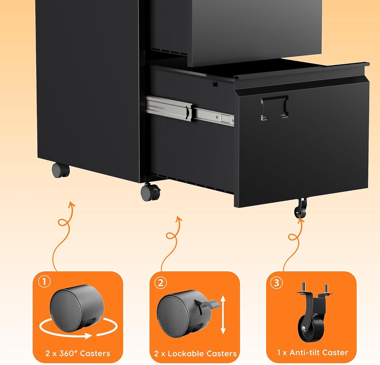 2 Drawer Mobile File Cabinet, Metal Under Desk Cabinet With Lock Name Card Holder For Office Home, Legal Letter Size, Assembly Required thumbnail 5