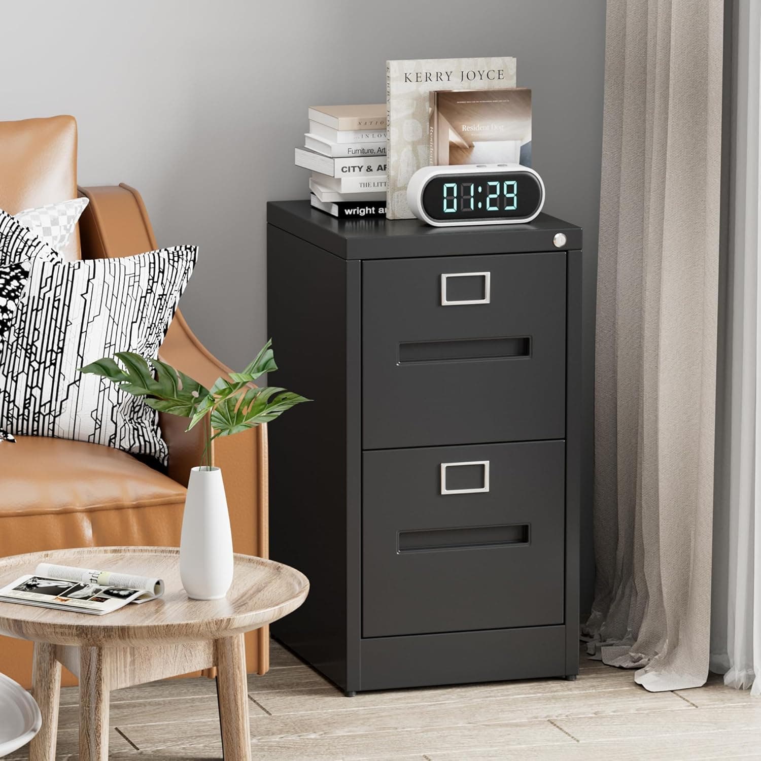 2 Drawer Mobile File Cabinet, Metal Under Desk Cabinet With Lock Name Card Holder For Office Home, Legal Letter Size, Assembly Required thumbnail 8