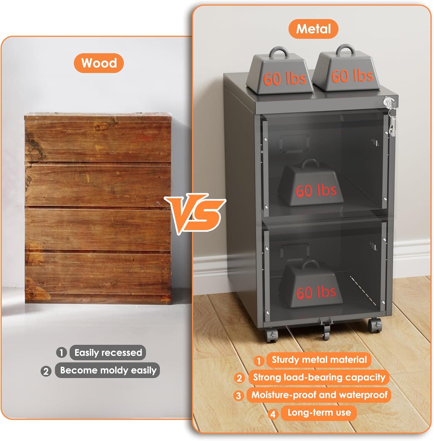 2 Drawer Mobile File Cabinet, Metal Under Desk Cabinet With Lock Name Card Holder For Office Home, Legal Letter Size, Assembly Required thumbnail 6