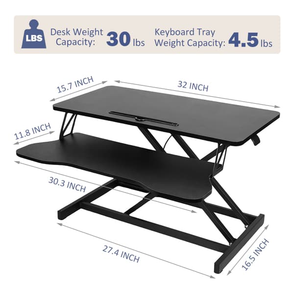 32 Inches Desk Converter, Height-Adjustable Sit-Stand Lift, Dual Monitor & Laptop Workstation, Bandwidth Keyboard Tray, Black. Amazon Sales Are Prohibited thumbnail 3
