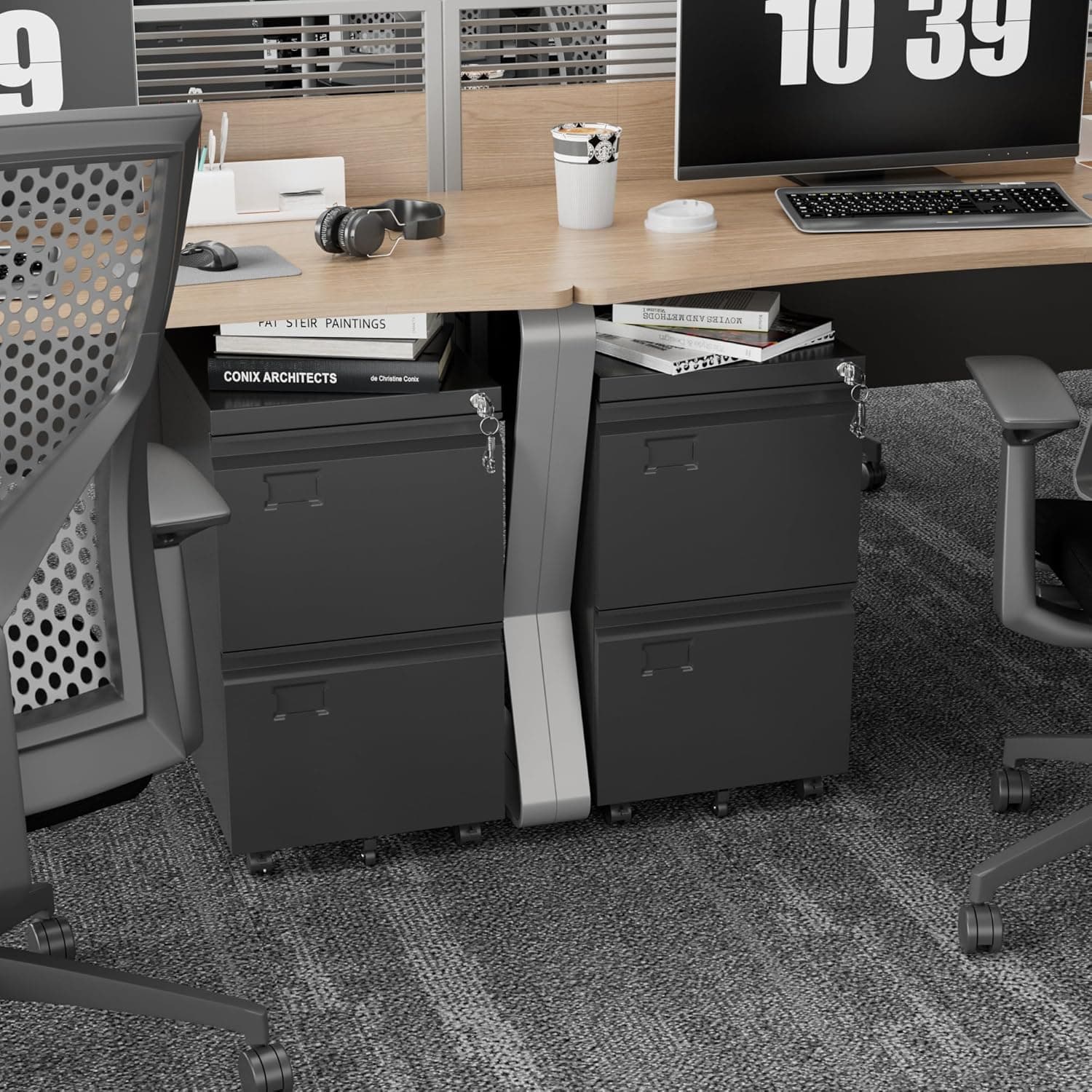 2 Drawer Mobile File Cabinet, Metal Under Desk Cabinet With Lock Name Card Holder For Office Home, Legal Letter Size, Assembly Required thumbnail 7