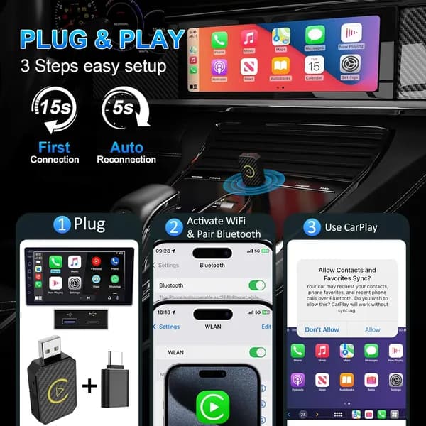 2 In 1 Wireless Apple CarPlay Adapter, For Both Apple And Android,converts Wired To Wireless, Suitable For Factory Wired CarPlay Cars From 2017 thumbnail 4