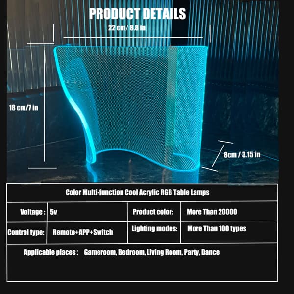 Modern Curved RGB Table Lamp For Bedrooms & Desks - Futuristic Mood Lighting For Game Rooms thumbnail 3