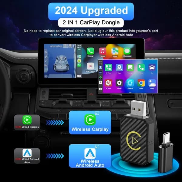2 In 1 Wireless Apple CarPlay Adapter, For Both Apple And Android,converts Wired To Wireless, Suitable For Factory Wired CarPlay Cars From 2017 thumbnail 7