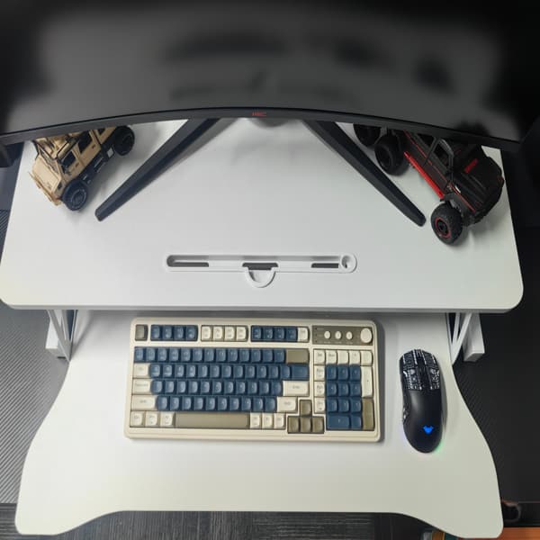 32 Inch Office Desk Converter, Height Adjustable Sit And Stand Lifter, Dual Monitor And Laptop Workstation, Bandwidth Keyboard Stand, White thumbnail 5