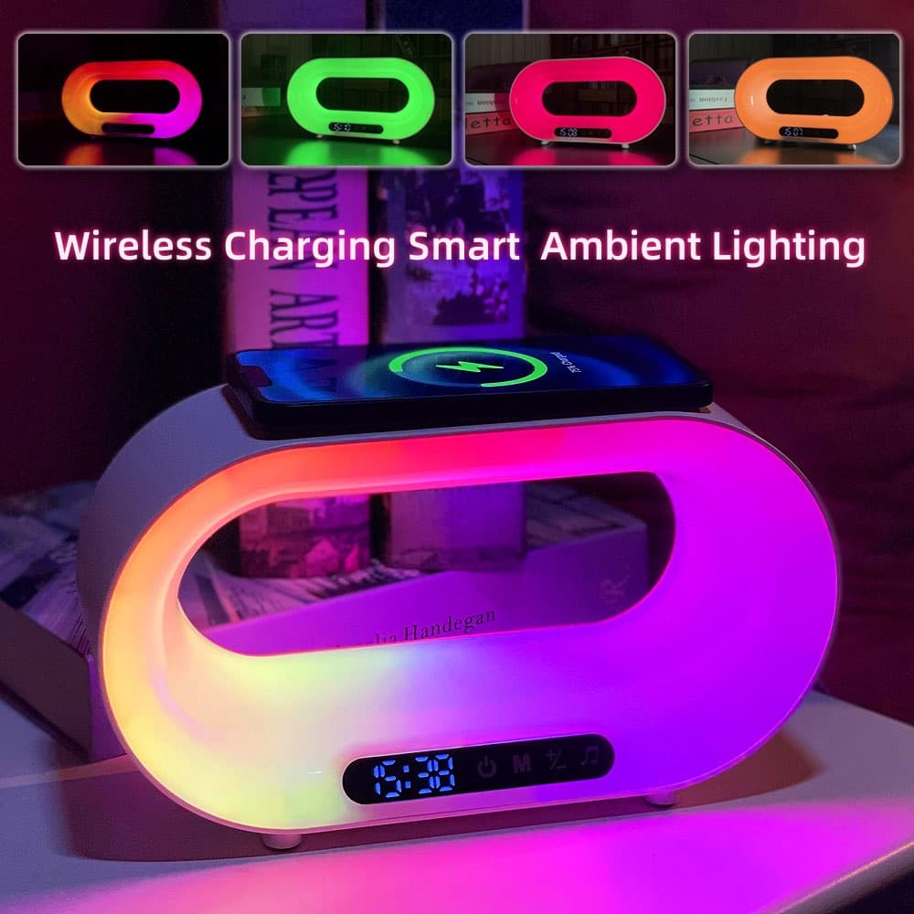 Multi-function 3 In 1 LED Night Light APP Control RGB Atmosphere Desk Lamp Smart Multifunctional Wireless Charger Alarm Clock image 1