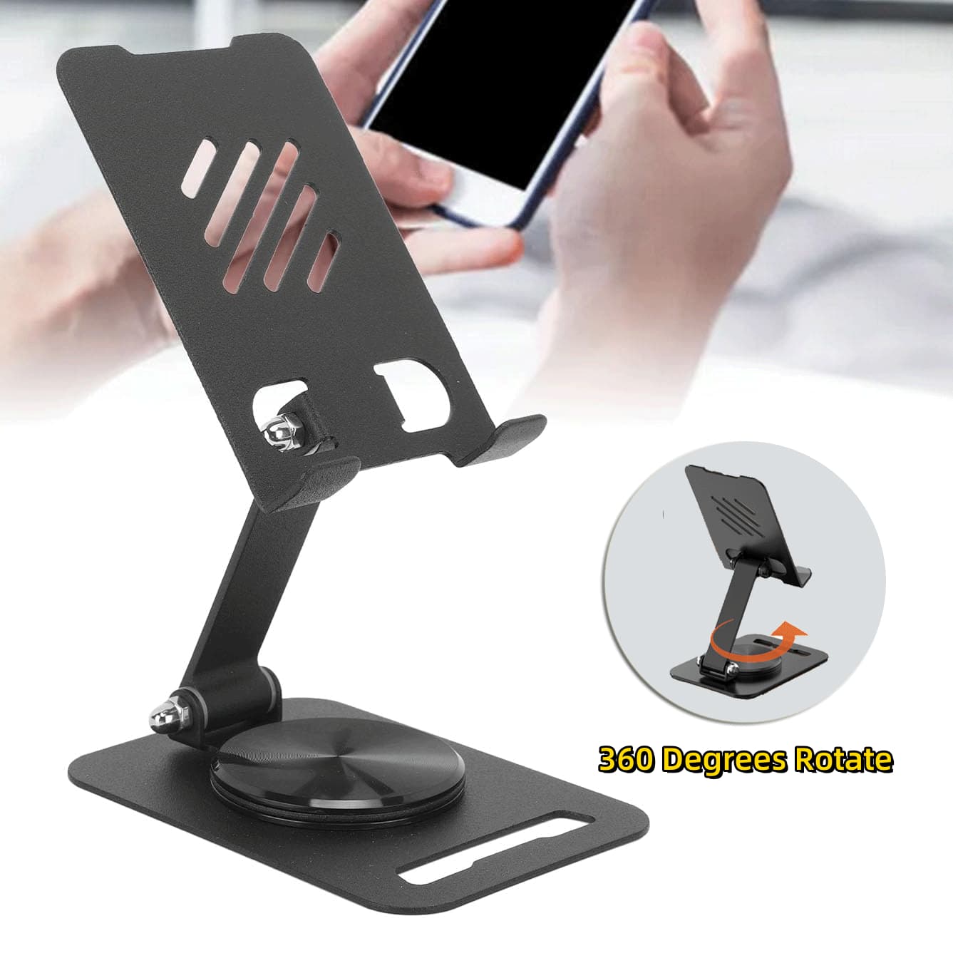 360 Degrees Rotate Metal Desk Mobile Phone Holder Stand For Phone Pad Adjustable Desktop Tablet Holderl Table Cell Phone Stand thumbnail 3