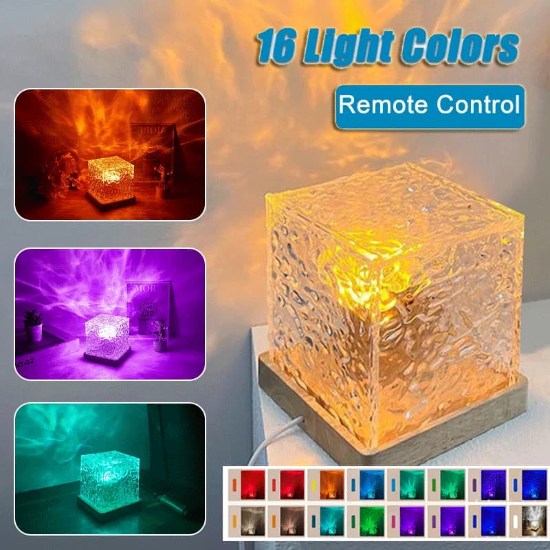 16 Colors LED Water Ripple Ambient Night Light USB Rotating Projection Crystal Table Lamp RGB Dimmable Home Decoration image 1