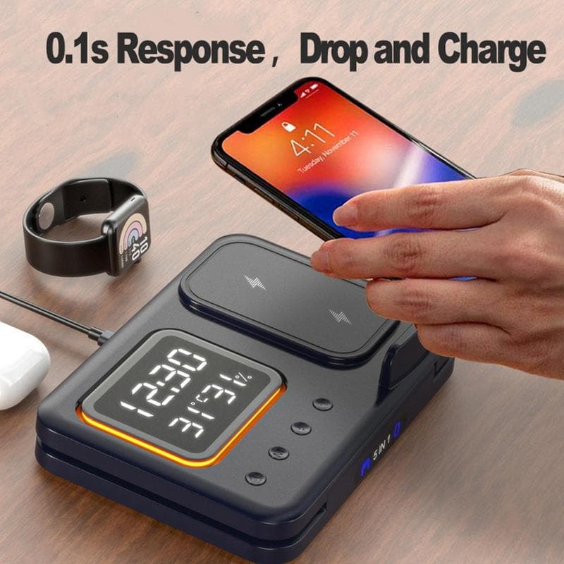 15W Wireless Chargers Stand 5 In1 LED Digital Alarm Clock Fast Charging Dock Station thumbnail 4